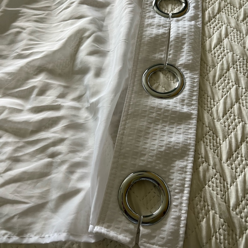 SOLD!!! 
White Sheer shower Curtain with Silver Grommets